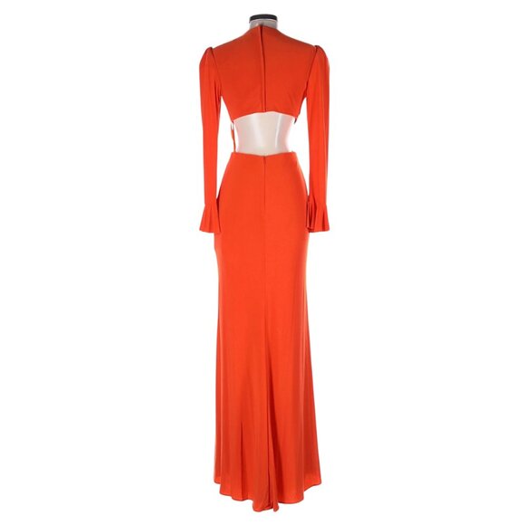 NEW $398 Mac Duggal Size 2 Orange Puff Long Bell Sleeve‎ Cut Out Maxi Gown Dress - Picture 4 of 8
